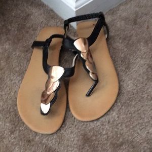 Black and gold sandals